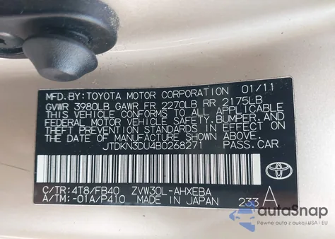 2011 Toyota Prius Two from USA, damaged, VIN JTDKN3DU4B0268271